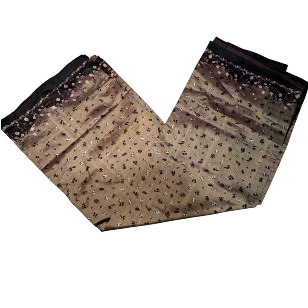 Women's Black & Gray-Green Floral  Sari/ Saree Fabric